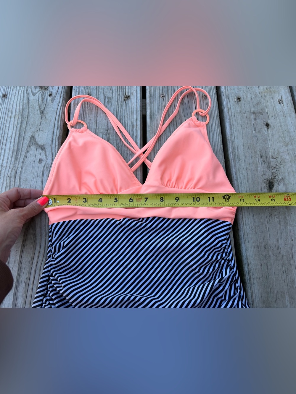 Cupshe One Piece Swimsuit Womens S Mixed Print Peach Black White Striped - Picture 5 of 8